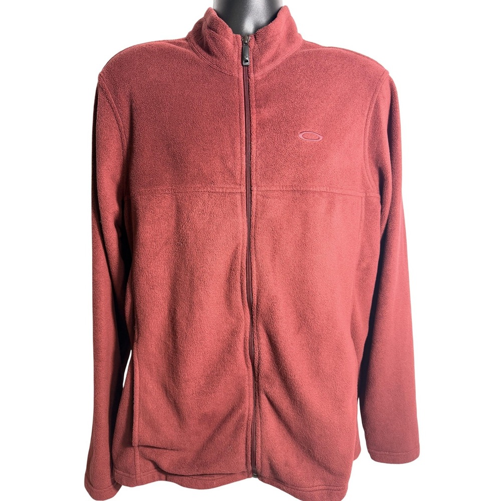 Oakley Jacket Mens XL Red Fleece Full Zip Stand Collar Logo Thermal Outdoor